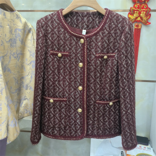 商场同款 2026夏中年妈妈粗花呢短外套女圆领金扣时尚 洋气外套