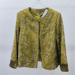 新中式 重工刺绣短外套女金色圆领气质减龄百搭上衣中年妈妈女装