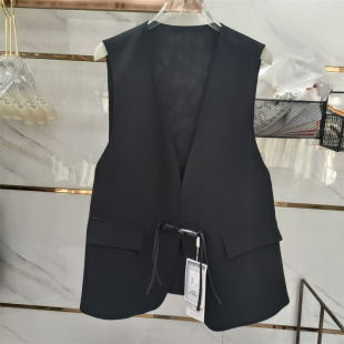 商场同款 双面穿马甲女外穿V领系带收腰显瘦百搭马夹外套 黑色无袖