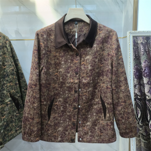 商场同款 宽松翻领纽扣夹克中年妈妈轻奢外套 复古印花短外套女春季