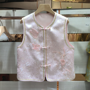 女装 外搭背心上衣国风马夹专柜正品 重工刺绣马甲女圆领无袖 新中式