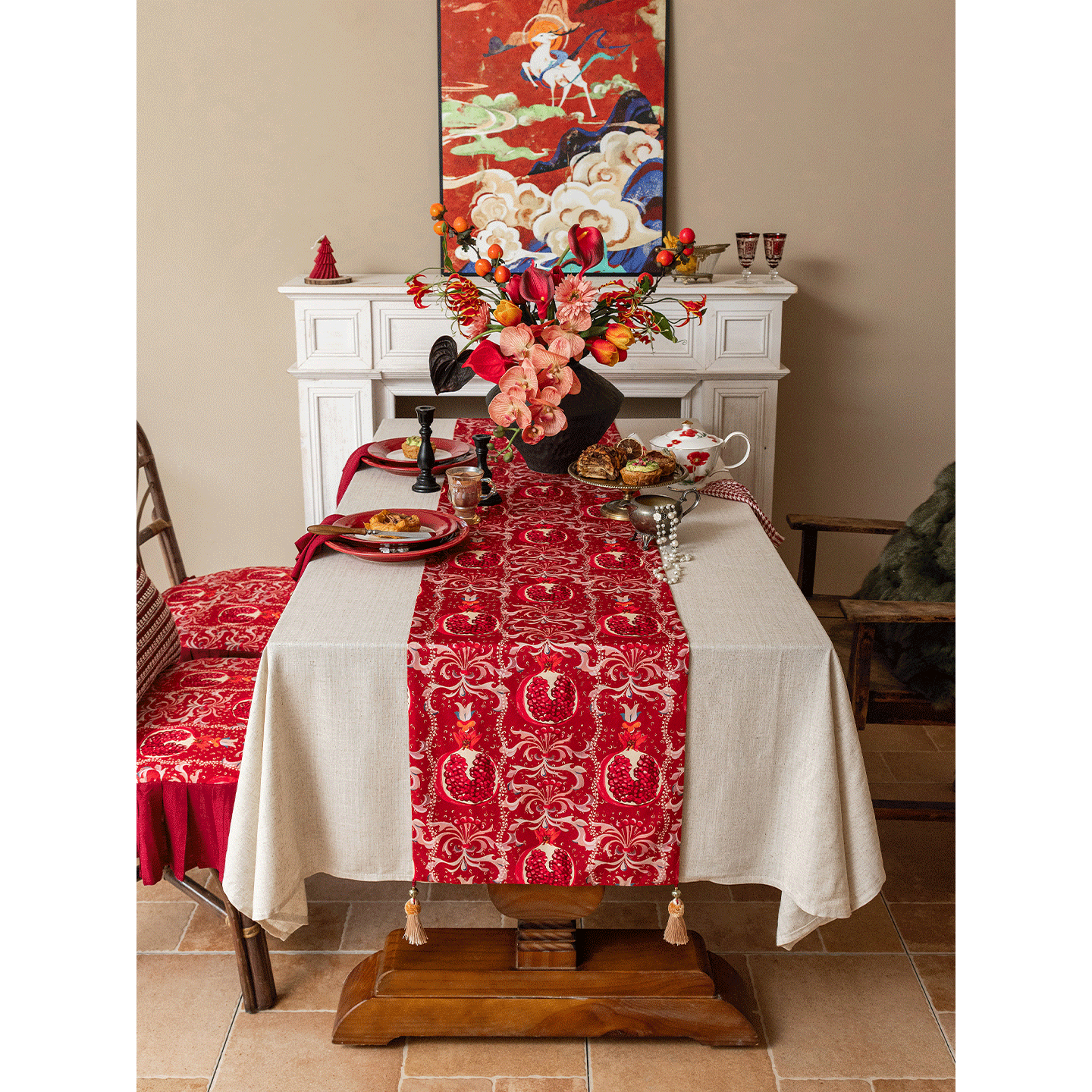 新年桌布红色桌旗防水茶几盖巾