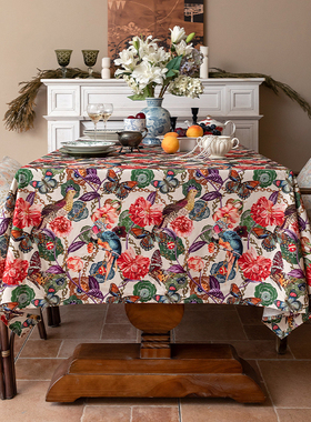 美式桌布全棉田园风欧式轻奢复古餐桌布艺茶几台布长方形盖布定制