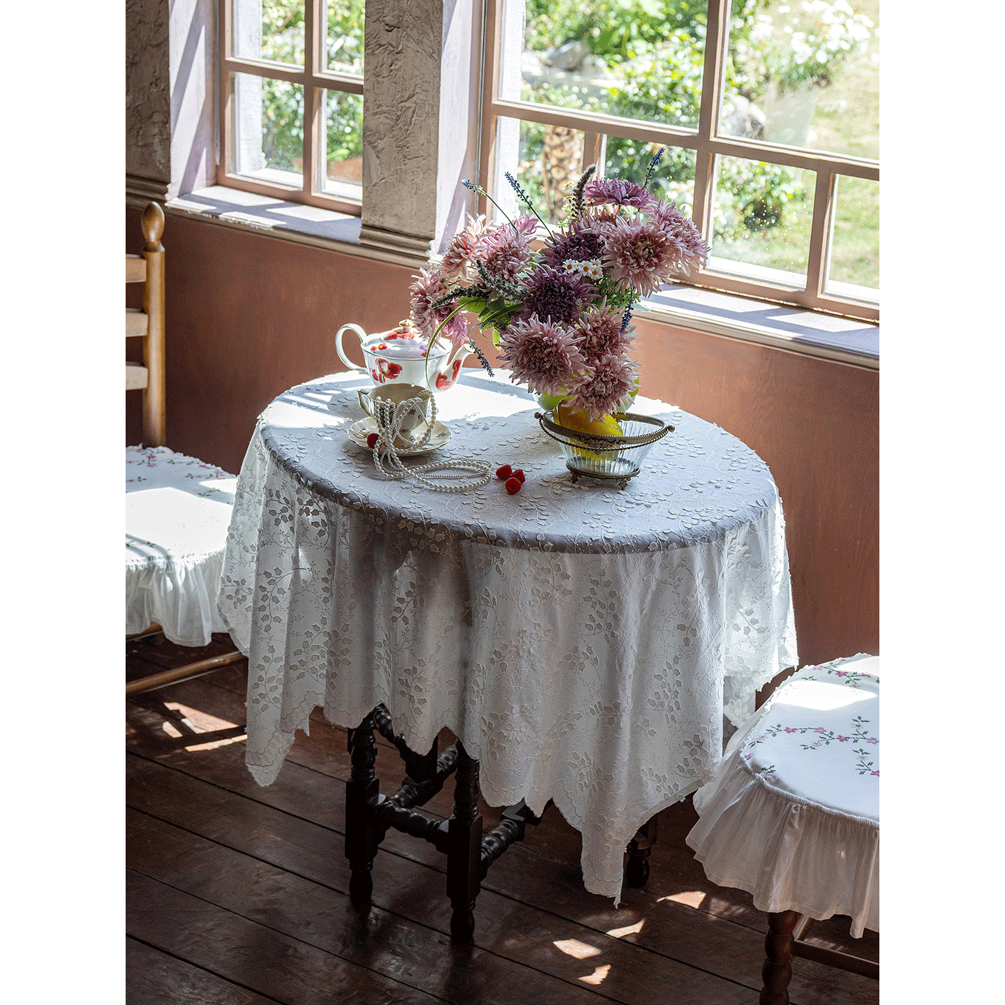 DMHome蕾丝桌布白色绣花高级感法式全棉圆桌台布铃兰花茶几布田园