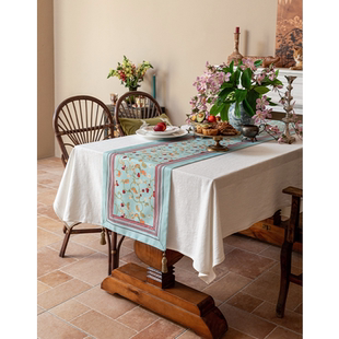 亚麻桌旗防水美式 饰盖布茶旗 田园草莓花茶几台布长条形盖巾边柜装