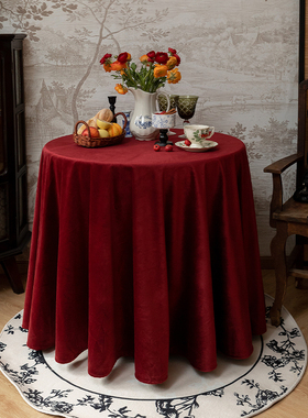 新年红色丝绒桌布纯色罗马欧式轻奢高级感盖布圆形台布百搭定制