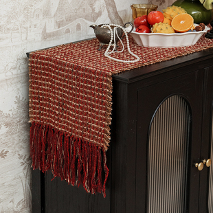 高档桌旗小香风羊毛新年红色喜庆电视柜桌布边柜装 饰茶旗斗柜盖巾