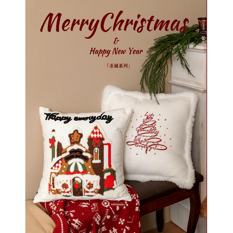 高级感圣诞节装饰抱枕客厅新年红色氛围感刺绣沙发床头靠垫靠枕