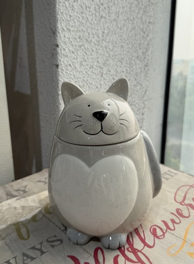 简约陶瓷猫咪罐 猫粮罐 猫咪零食罐 小点心饼干罐子 宠物骨灰收纳