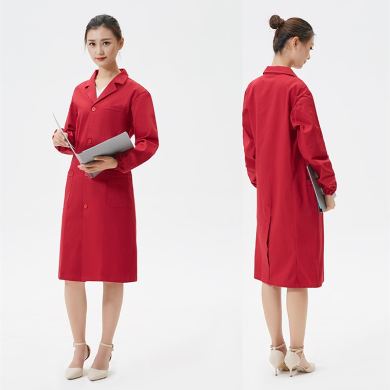 纯棉红色大褂实验服工作服长袖食品工厂化学实验室石油加油站工装