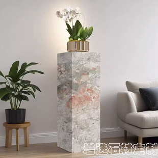轻奢大理石岩板摆件底座客厅玄关立柱摆台岩板花架酒店会所展示台