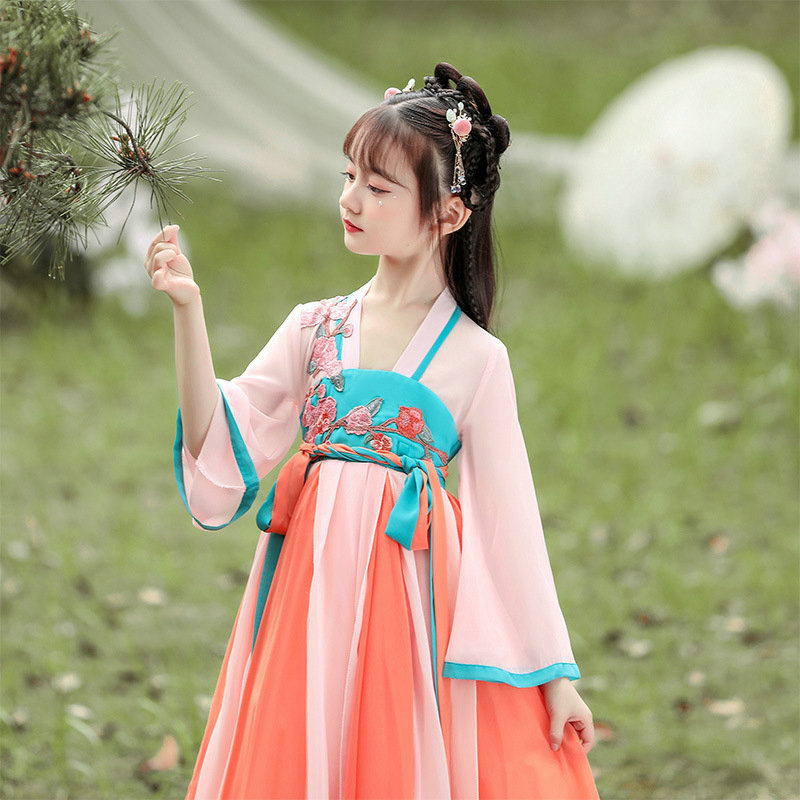 儿童汉服秋装唐装改良连衣裙中国风复古襦裙女中大童古装走秀