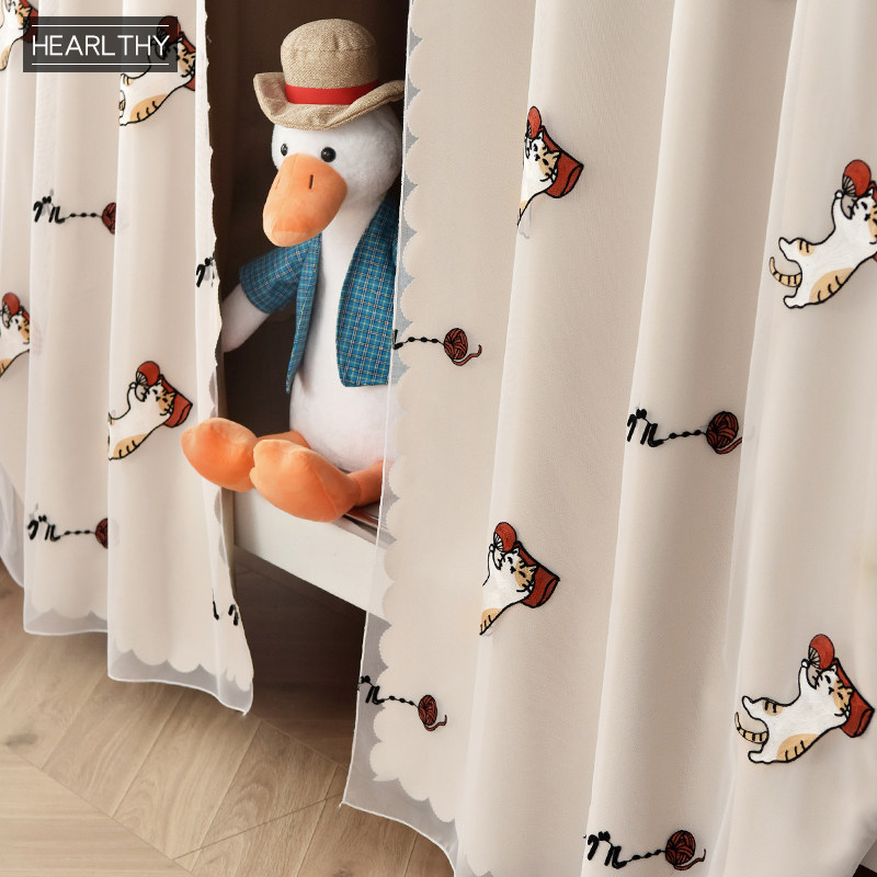 日式床帘大学生寝室宿舍上铺下铺男女透气纱帘物理遮光床幔可爱猫