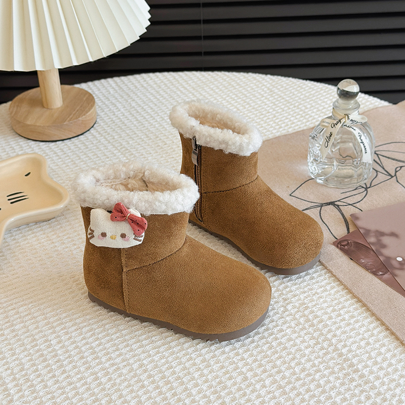 儿童卡通加绒加厚棉靴2025冬季新款韩版女童保暖防滑短筒雪地靴
