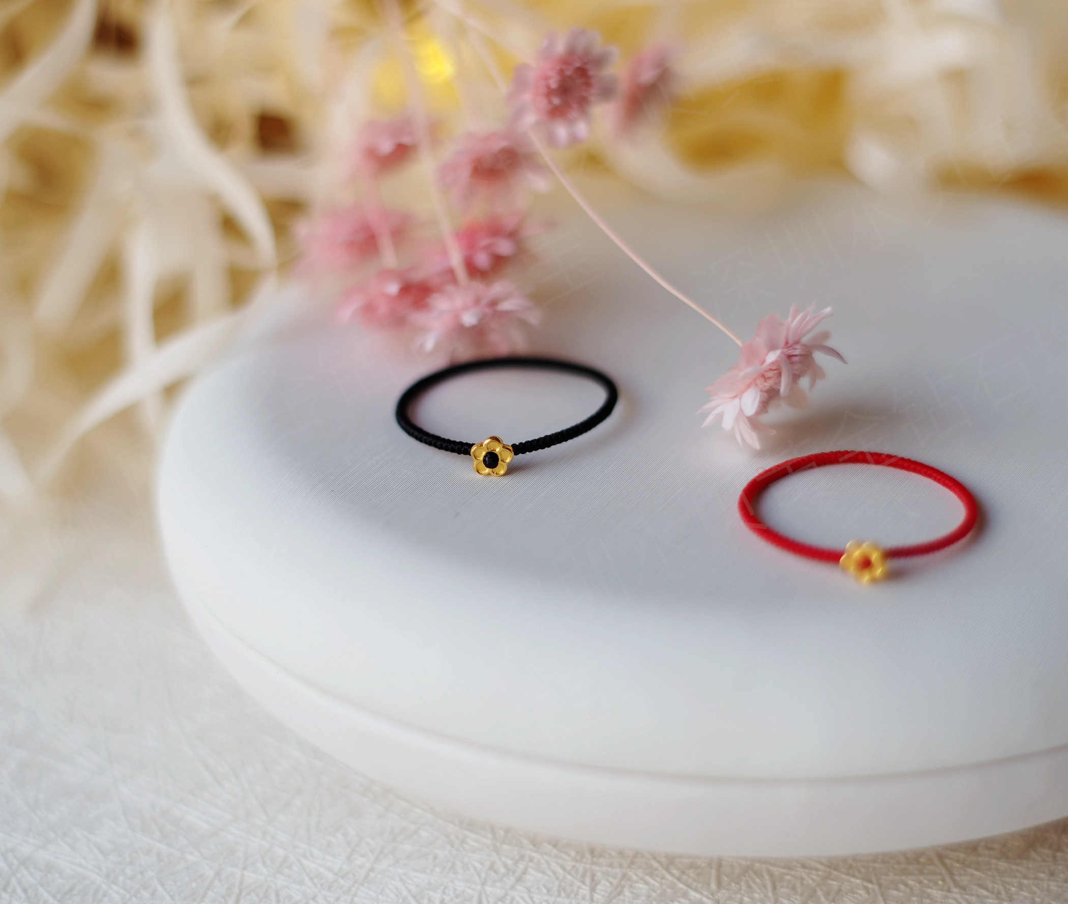 黄金桃花戒指编织本命年红绳戒子