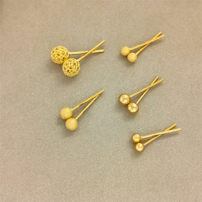 足金999金珠耳钉黄金直针耳饰磨砂亮面圆珠镂空小珠子耳饰送女友