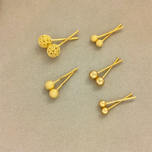 足金999金珠耳钉黄金直针耳饰磨砂亮面圆珠镂空小珠子耳饰送女友