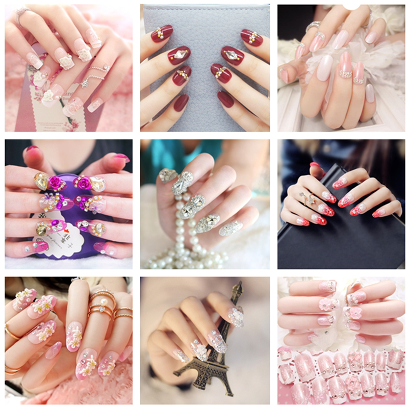 指甲盖假指甲贴片大红色新娘结婚美甲成品中长款甲片韩版背胶款