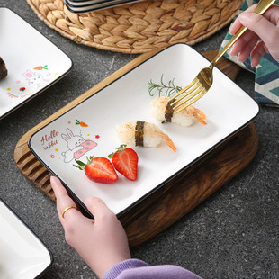 8英寸陶瓷长方形肠粉盘10英寸寿司盘酒店餐厅小吃烧烤盘火锅碟子