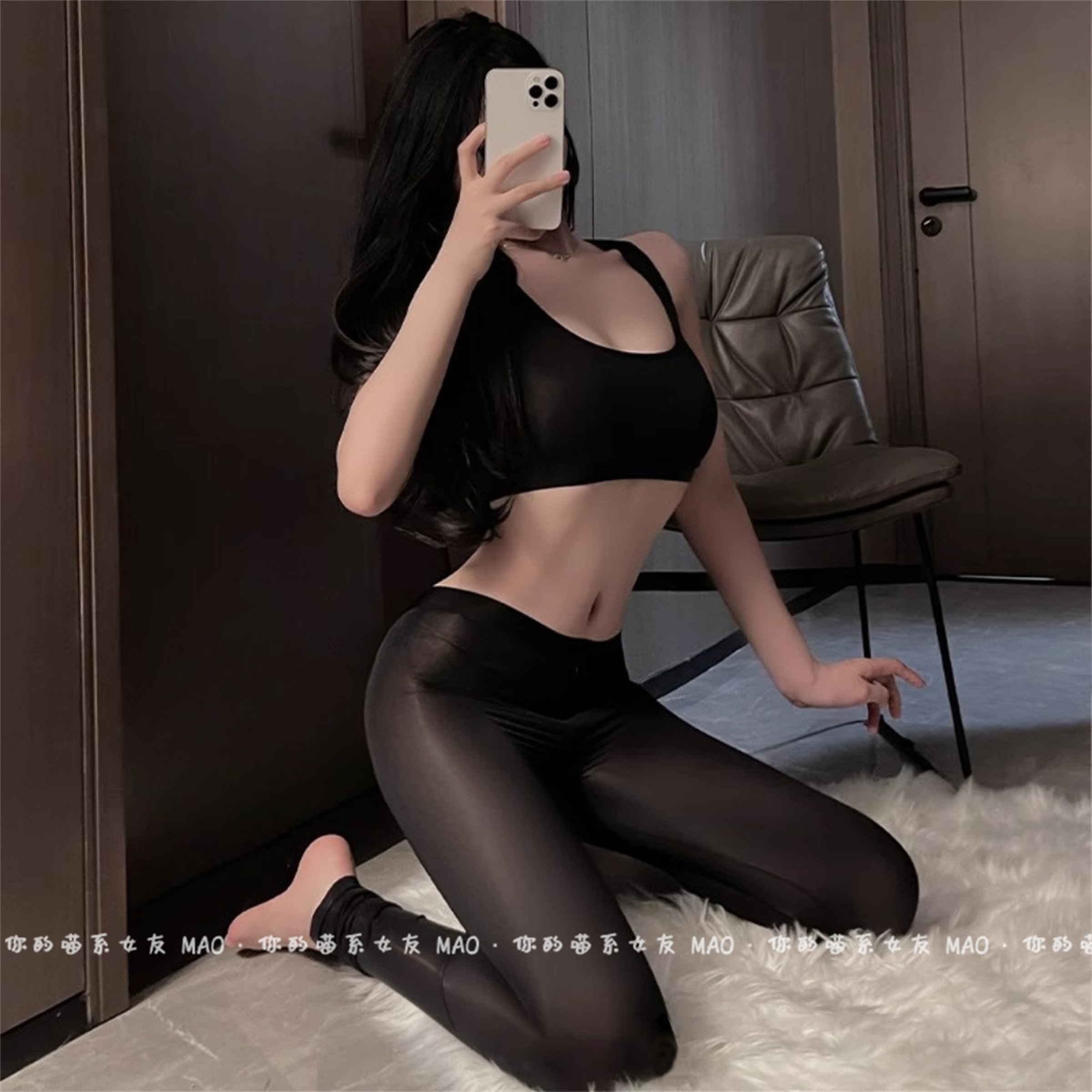 丝滑瑜伽裤女开了裆紧身高腰套装