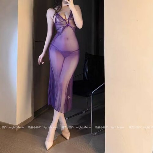 迷人妩媚性感网纱透视长款睡裙女