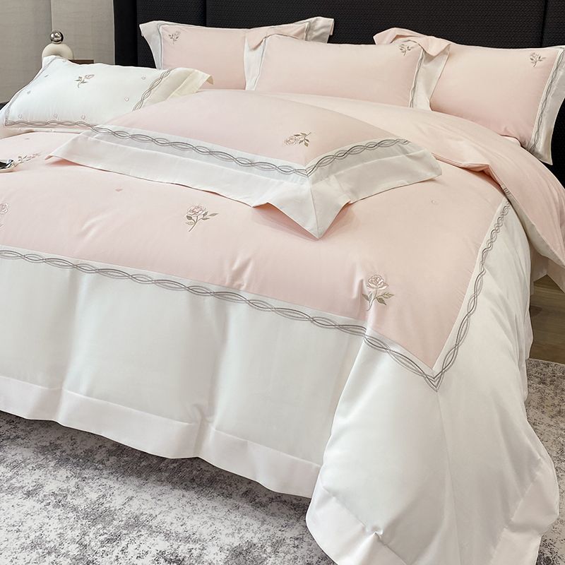 秋冬母婴A类纯棉磨毛四件套长绒棉加厚刺绣被套床单全棉床上用品