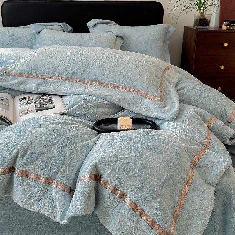 高端雕花加厚保暖牛奶绒四件套珊瑚绒被套床单冬季加绒床上用品,床上用品,床品套件/四件套/多件套,淘宝优惠券,粉丝福利购,淘宝优惠卷
