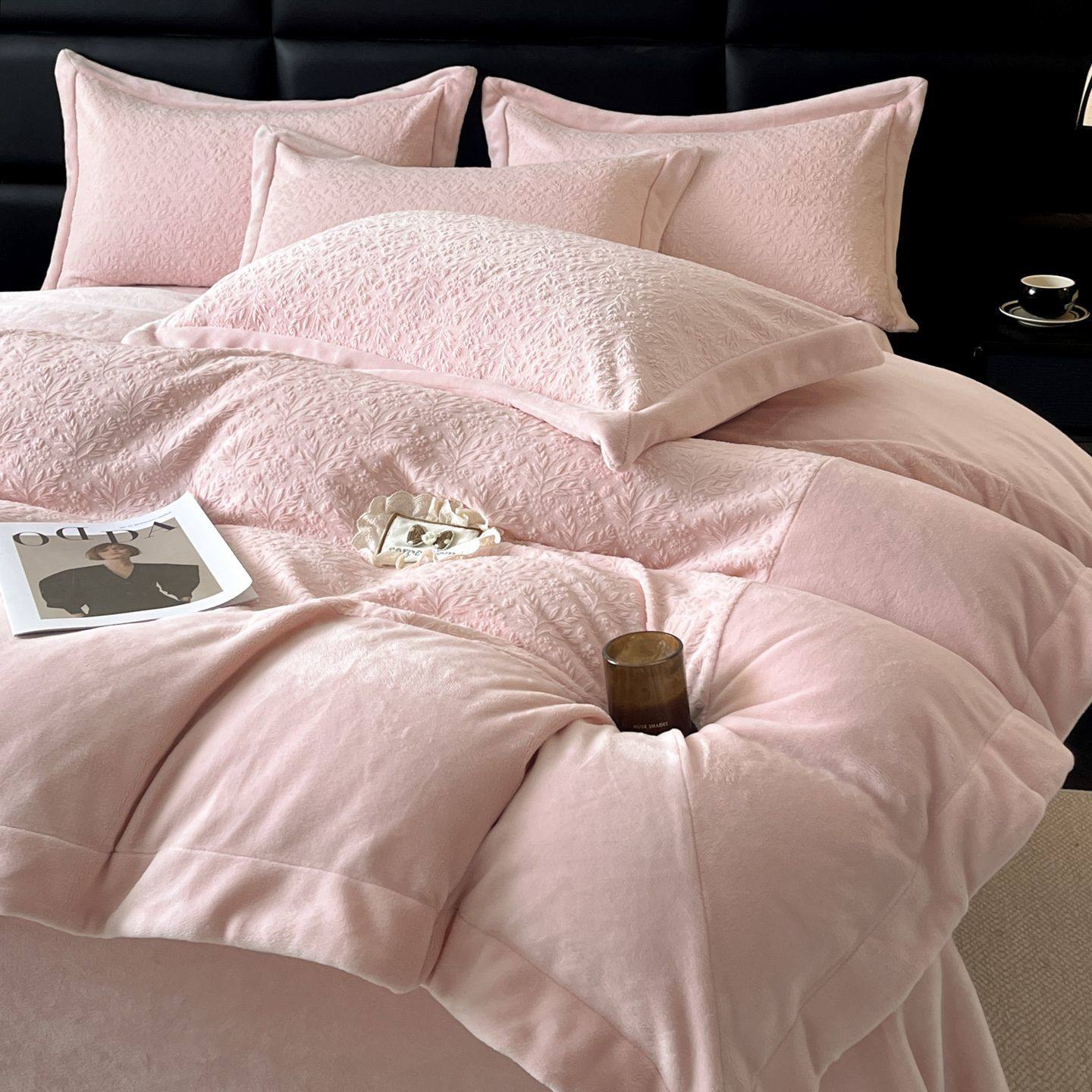 冬季母婴加厚雕花高克重牛奶绒四件套珊瑚绒被套床单高端床上用品,床上用品,床品套件/四件套/多件套,淘宝优惠券,粉丝福利购,淘宝优惠卷