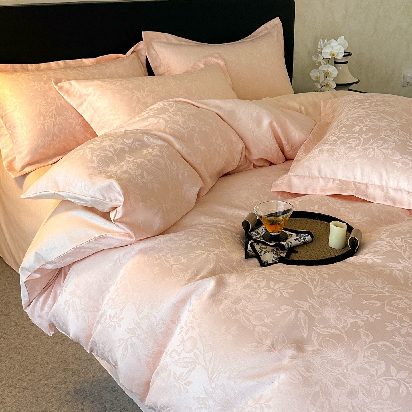 轻奢高档四件套贡缎纯棉全棉被套提花被套床单床笠三件套床上用品