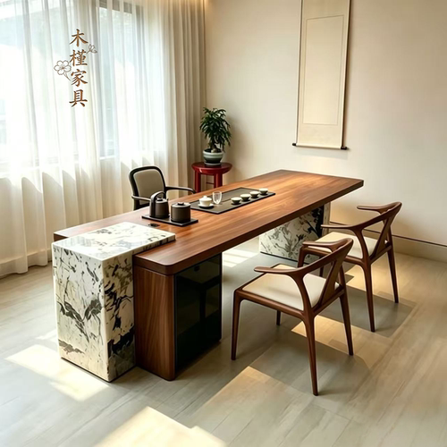 黑胡桃木茶台一体接待泡茶桌定制