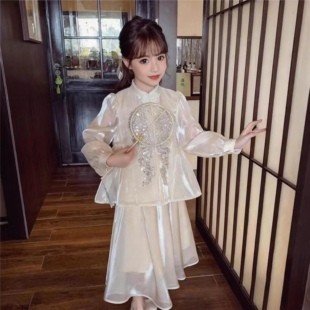 日常女童高级感气质显瘦半身裙合唱 立领刺绣套装 新款 公主裙新中式
