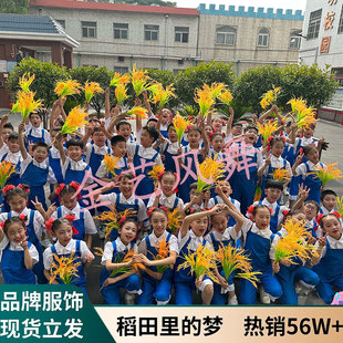 儿童稻田里的中国梦朗诵舞蹈表演工人背带裤禾下乘凉梦演出服套装