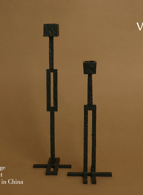 梵其复古轻奢金属蜡烛台摆件样板间餐厅桌面中古艺术烛台组合装饰