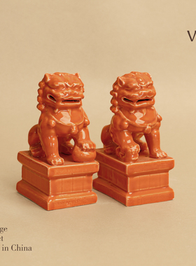 仿古中式陶瓷狮子一对摆件装饰品