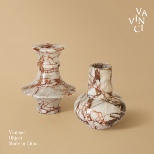 轻奢天然大理石花瓶摆件客厅餐桌高级感艺术花器 法式 梵其 繁花