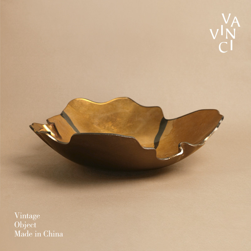 梵其轻奢高级感手工玻璃果盘金色艺术水果盆样板间客厅餐桌面摆件,家居饰品,装饰摆件,淘宝优惠券,粉丝福利购,淘宝优惠卷