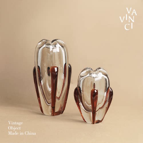 中古风手工玻璃花瓶摆件水晶花器