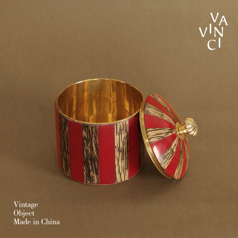 梵其进口中古风黄铜储物罐客厅收纳罐子样板间创意家居装饰品摆件