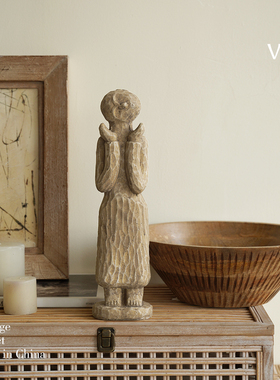 梵其中古侘寂风抽象水泥人形雕塑摆件样板间客厅家居艺术书房饰品
