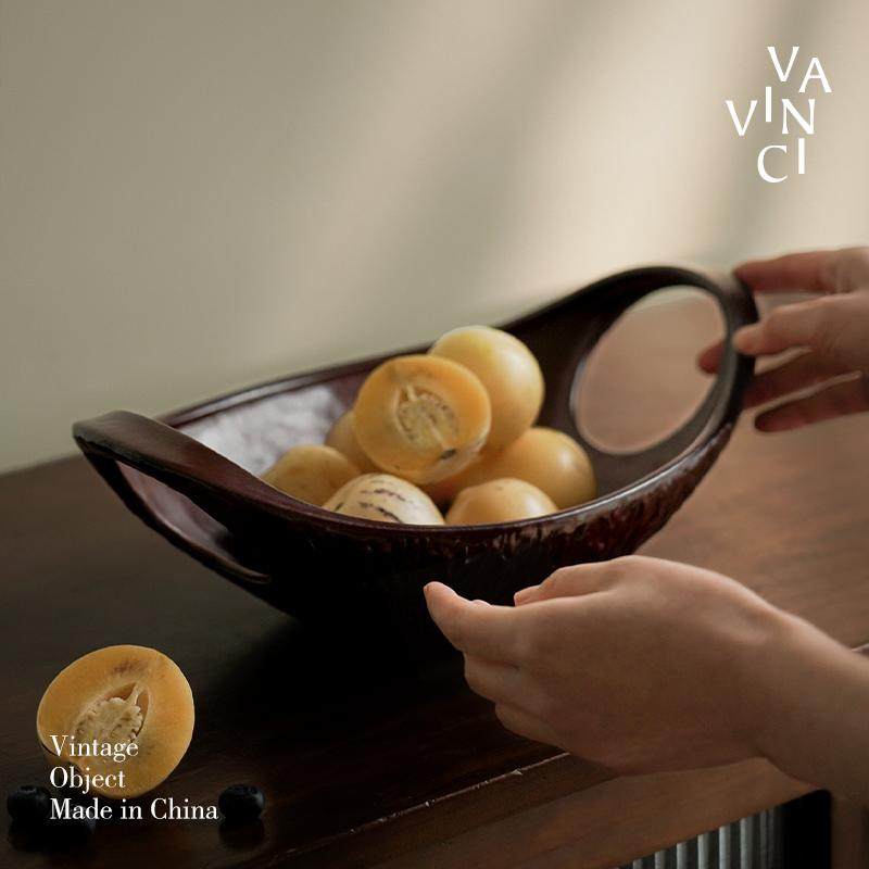 梵其复古陶瓷双耳果盘干果盘新中式高级感客厅茶几前台零食水果盘,家居饰品,果盘/果篓,淘宝优惠券,粉丝福利购,淘宝优惠卷
