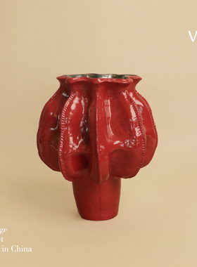 梵其【景德镇】中国红色手作陶瓷花瓶摆件民宿餐厅创意艺术花器