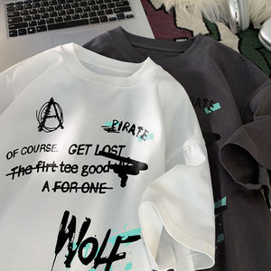 得物品质纯棉重磅潮牌潮流宽松圆领男女短袖T恤 B219-T06-P25,男装T恤,电商B219