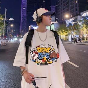 220克夏装印花宽松港仔百搭学生休闲圆领短袖t恤Y431P25深灰图片