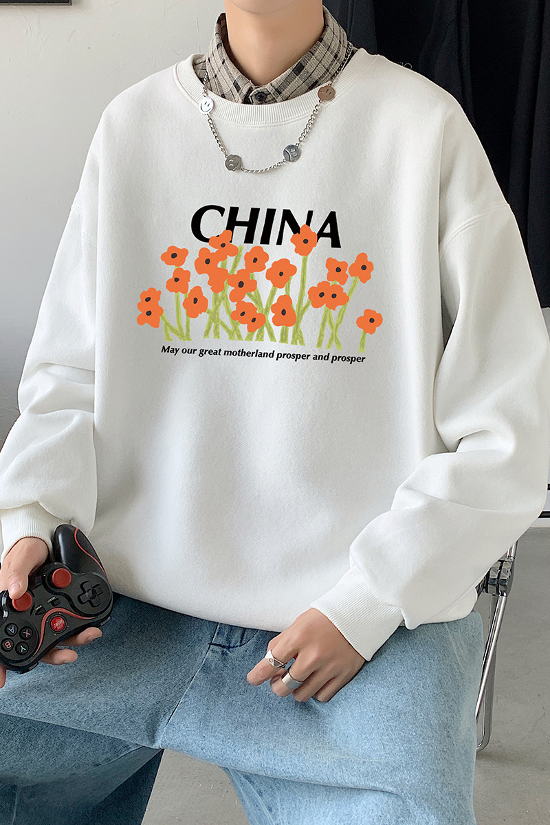 2021秋冬新款高品质原创小众印花港仔宽松情侣卫衣Y035黑,男装卫衣,电商B219