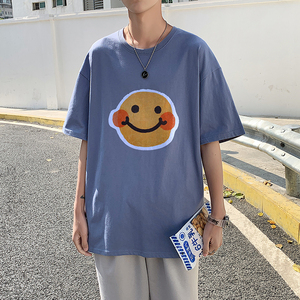 505-1-Y158t恤男女同款多色原宿港风宽松半截袖百搭中性风绿图片