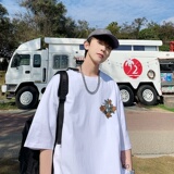 220夏装英文花卉印花宽松港仔百搭学生休闲圆领短袖t恤Y299P25，男装T恤，电商B219