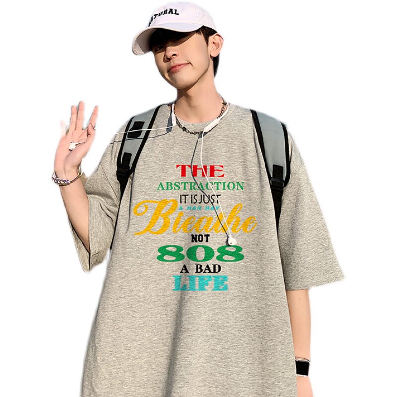 2023夏装新款英文印花宽松港仔百搭学生休闲圆领短袖t恤Y226P25,男装T恤,电商B219