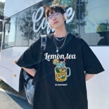 奶蓝色短袖t恤男款夏季潮牌潮流宽松大码港风多巴胺oversize衣服，男装T恤，电商B219
