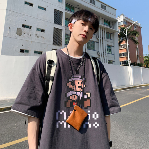 2023夏装新款卡通印花宽松港仔百搭学生休闲圆领短袖t恤Y210P25图片