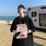 2023夏装新款印花宽松港仔百搭学生休闲圆领短袖t恤Y446P25，男装T恤，电商B219
